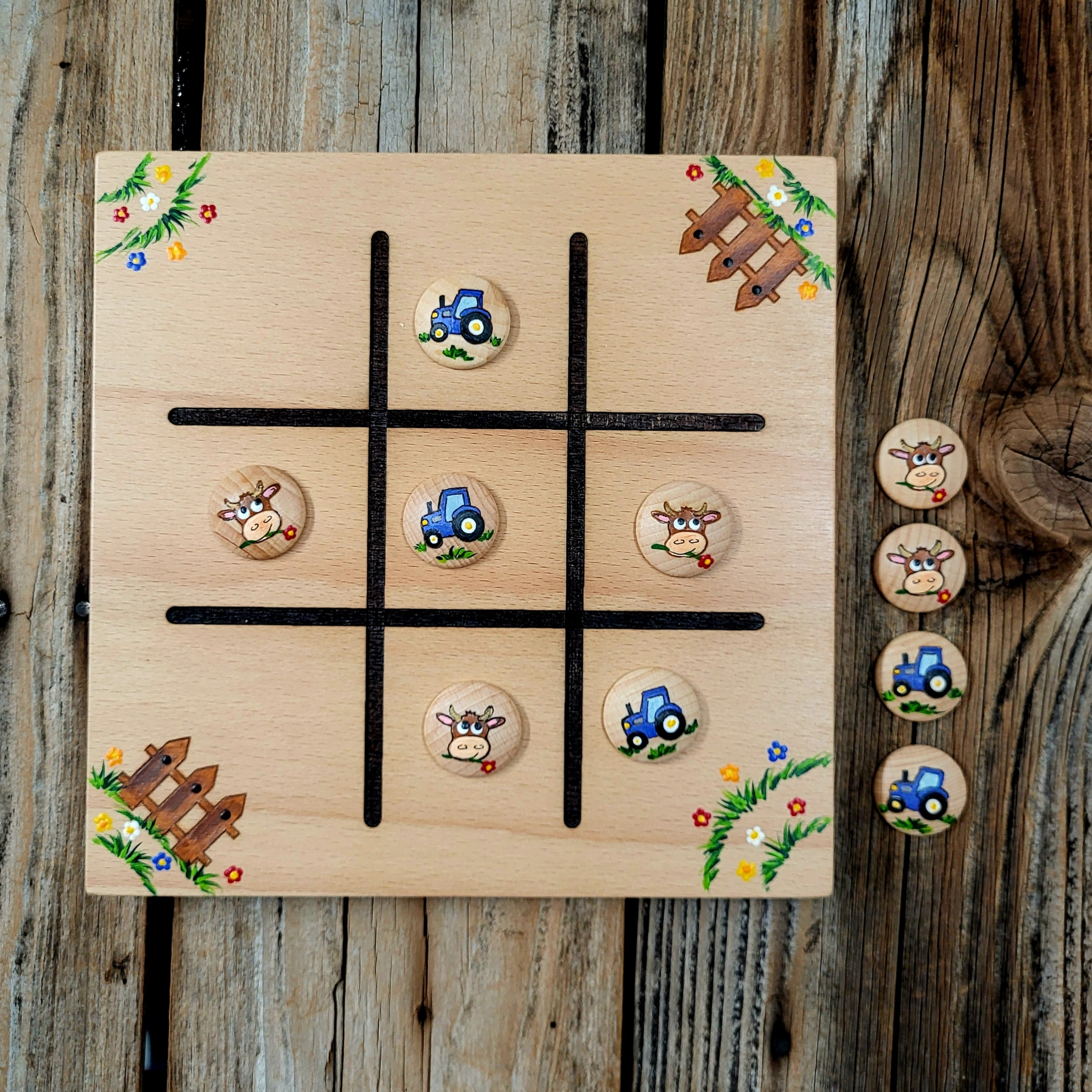 Brettspiel * TicTacToe * Mimi Muuh & Traktor * Buche