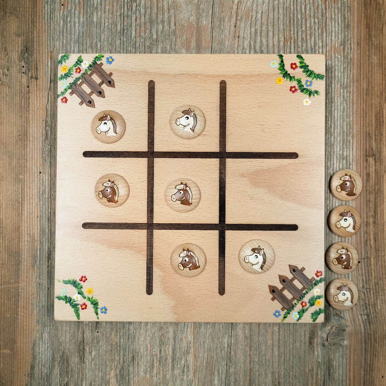 Brettspiel * TicTacToe * Polly Pony * Buche