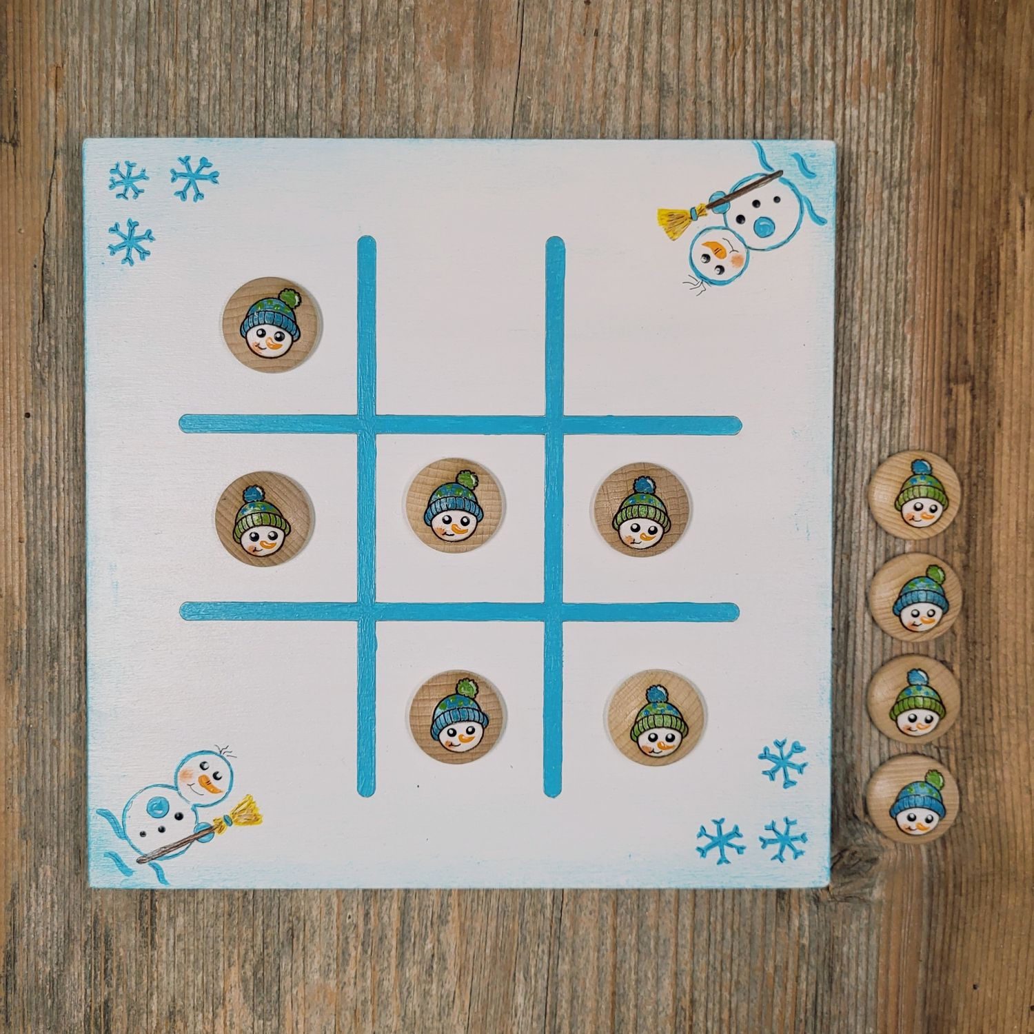Brettspiel * TicTacToe * Schneemann * türkis/grün Brettspiel * TicTacToe * Schneemann * türkis/grün