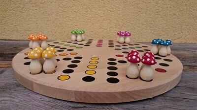 Brettspiel * 6 auf einen Streich * Ahorn rund * GlücksPilze * Punkte lasergraviert Brettspiel * 6 auf einen Streich * Ahorn rund * GlücksPilze * Punkte lasergraviert
