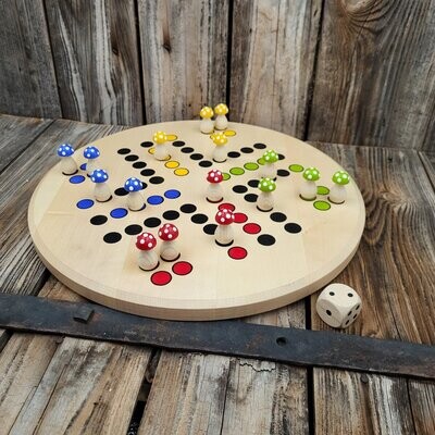 Brettspiel * Komm, GlücksPilze sammeln! * Winter * Ahorn rund * Punkte lasergraviert Brettspiel * Komm, GlücksPilze sammeln! * Winter * Ahorn rund * Punkte lasergraviert