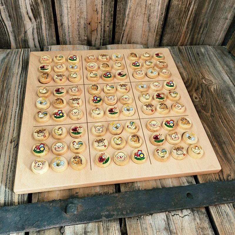 Brettspiel * BauernhofSudoku & Mühle bemalt