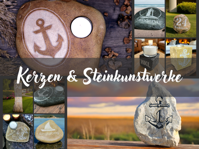 Kerzen und Steinkunstwerke