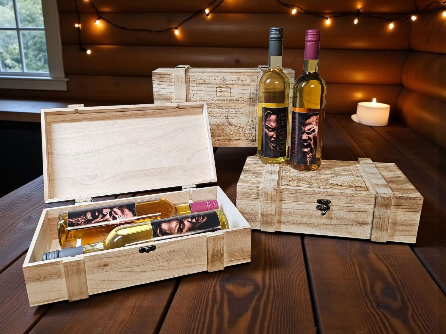 Personalisierte Holz-Geschenk-Truhe – inkl. Skandi-Met Personalisierte Holz-Geschenk-Truhe – inkl. Skandi-Met