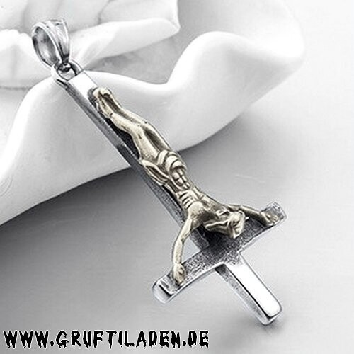 umgedrehtes Kreuz mit Corpus silber