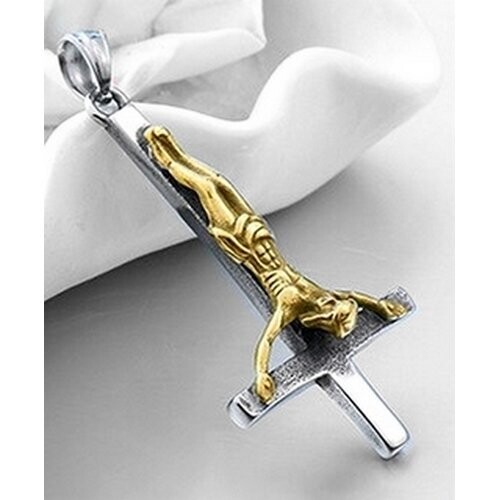 umgedrehtes Kreuz mit Corpus silber/gold