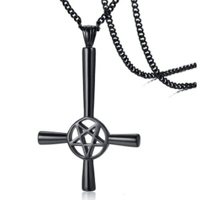 Umgedrehtes Kreuz mit Pentagramm schwarz