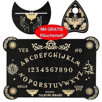 Ouija-Brett schwarz + Planchette + Tarot-Kartenhalter