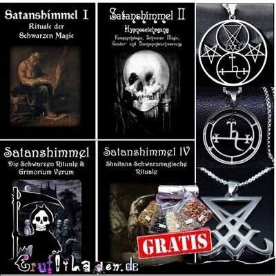 4 Satanshimmel Magie-Bücher + GRATIS Räucherset + 3 Luzifer/Lilith Amulette