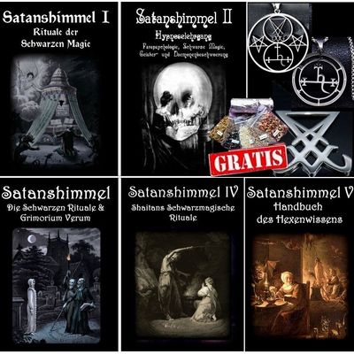 5 Satanshimmel Magie-Bücher + GRATIS Räucherset + 3 Luzifer/Lilith Amulette