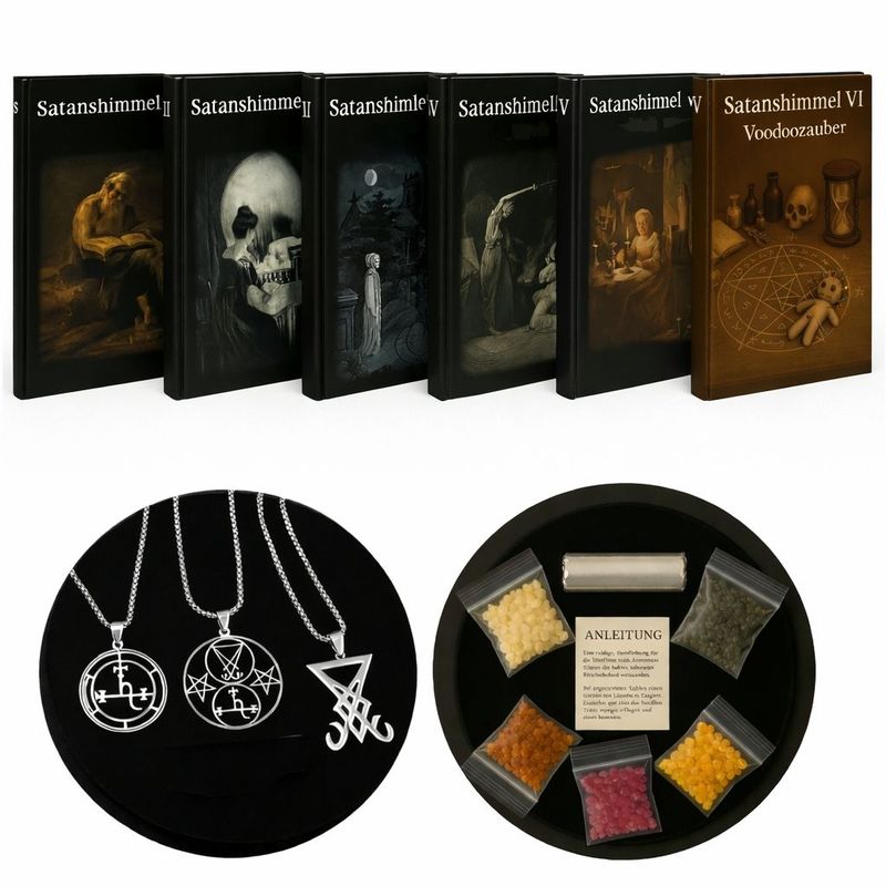Satanshimmel 6 Bücher + GRATIS Räucherset + 3 Luzifer/Lilith Amulette