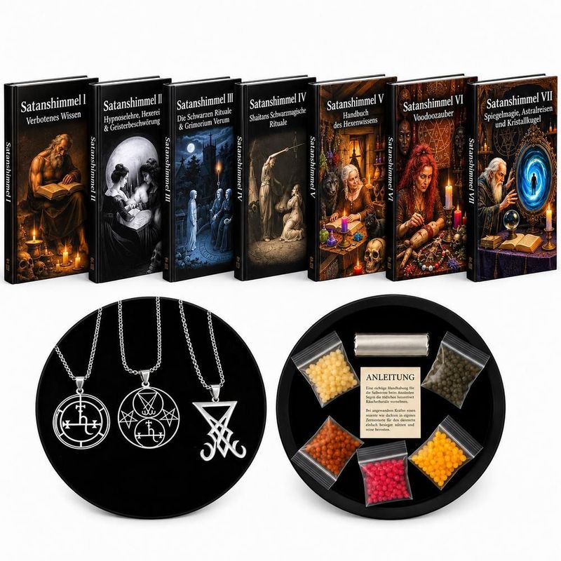 Die magische Bibliothek: Satanshimmel Bücher + GRATIS Räucherset + 3 Luzifer/Lilith Amulette Die magische Bibliothek: Satanshimmel Bücher + GRATIS Räucherset + 3 Luzifer/Lilith Amulette
