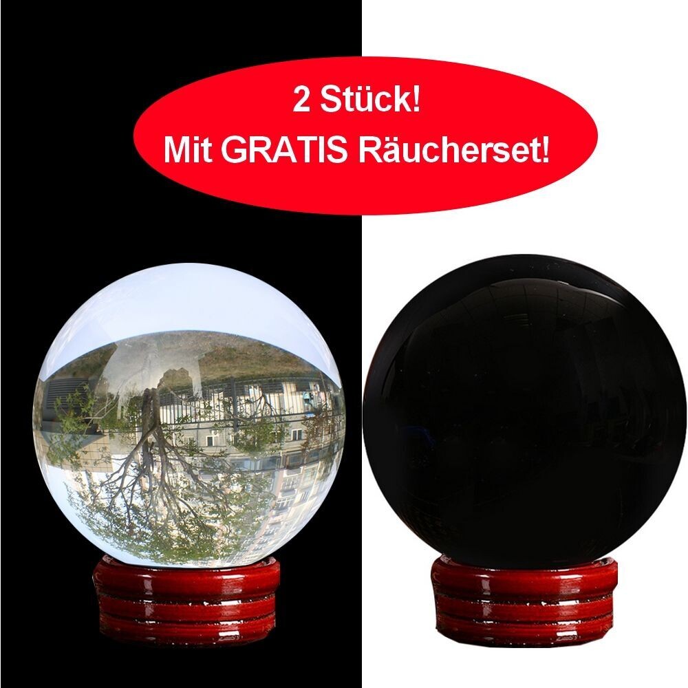 Doppelpack Kristallkugeln Obsidian + Klar + GRATIS Räucherset Doppelpack Kristallkugeln Obsidian + Klar + GRATIS Räucherset