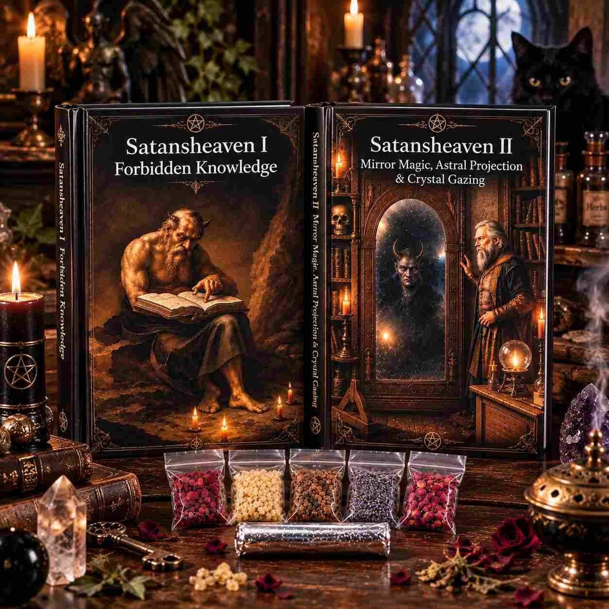 Satansheaven Book Bundle I & II (English) – Forbidden Knowledge & Mirror Magic + Incense Set