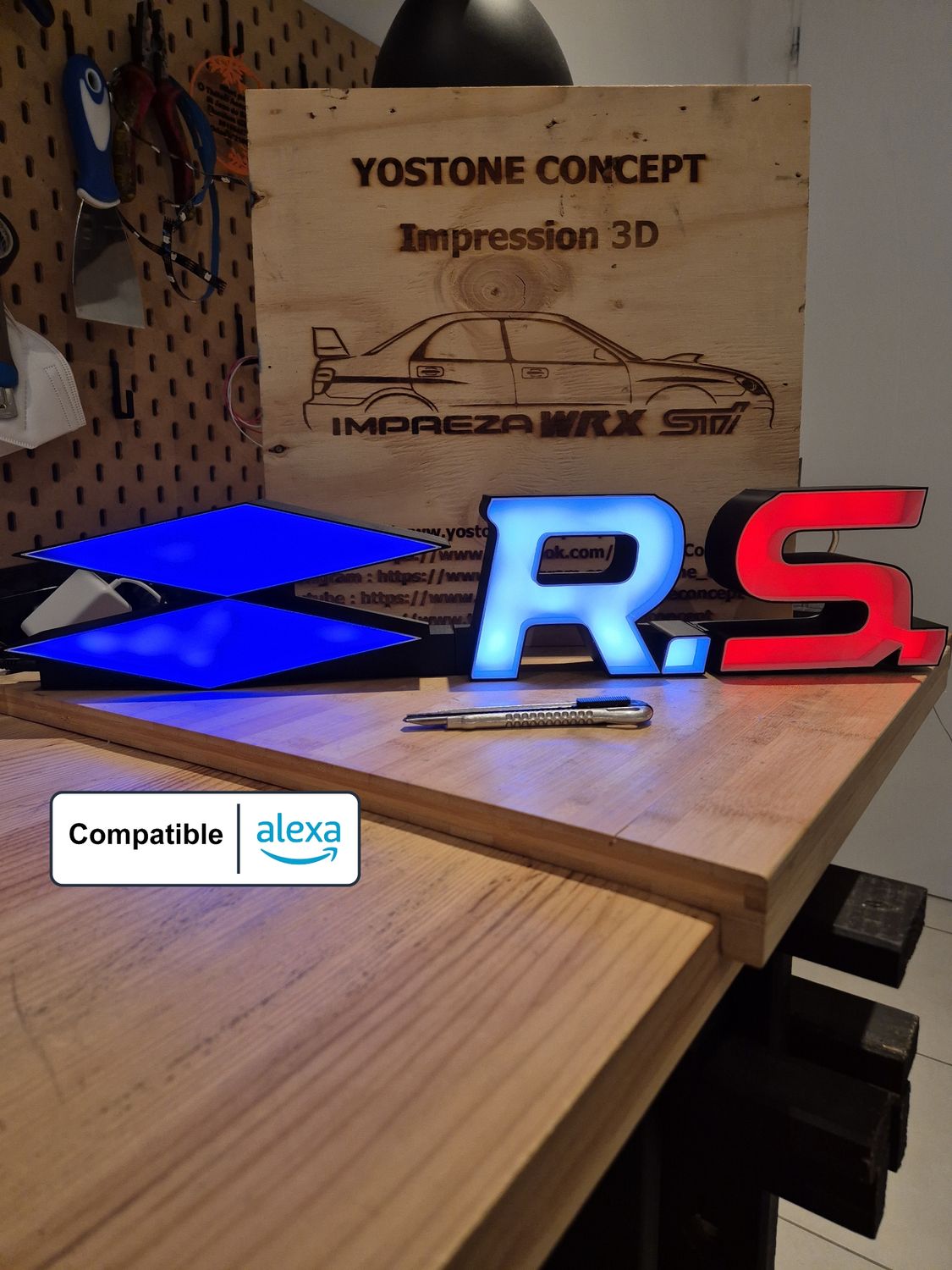 Enseigne lumineuse connectée logo RS (Renault) format 500