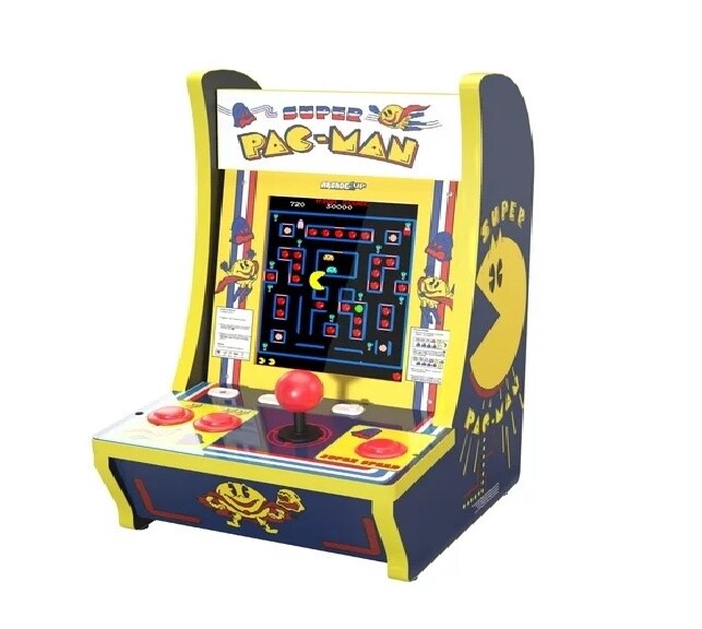 Arcade1UP Super Pac-Man, 4 Games in 1, 1-Player, Counter-cade with Lit Marquee and Headphone Jack