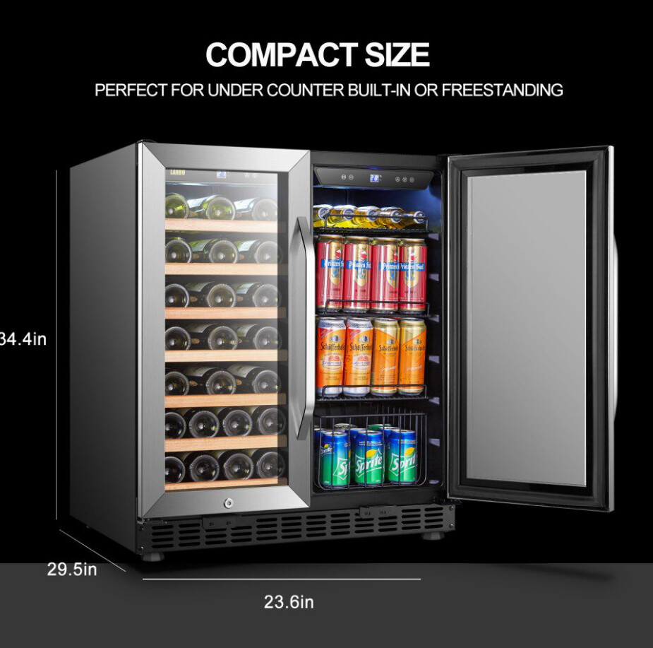 Lanbo LW3370B Dual Zone (Built In or Freestanding) Compressor Wine Cooler, 33 Bottle 70 Can Capacity