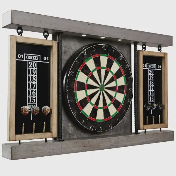 arrington Barrington Prescott Collection 40&quot; Dartboard Cabinet Set, Steel Tip Darts, Gray