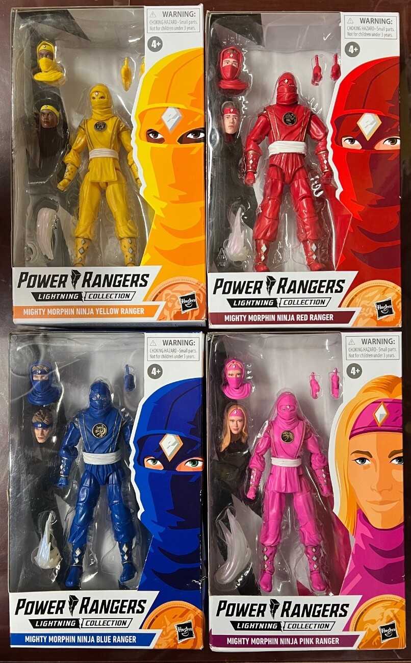 Lot of 4 Power Rangers Lightning Collection Mighty Morphin Ninja Red, Pink, Blue, Yellow