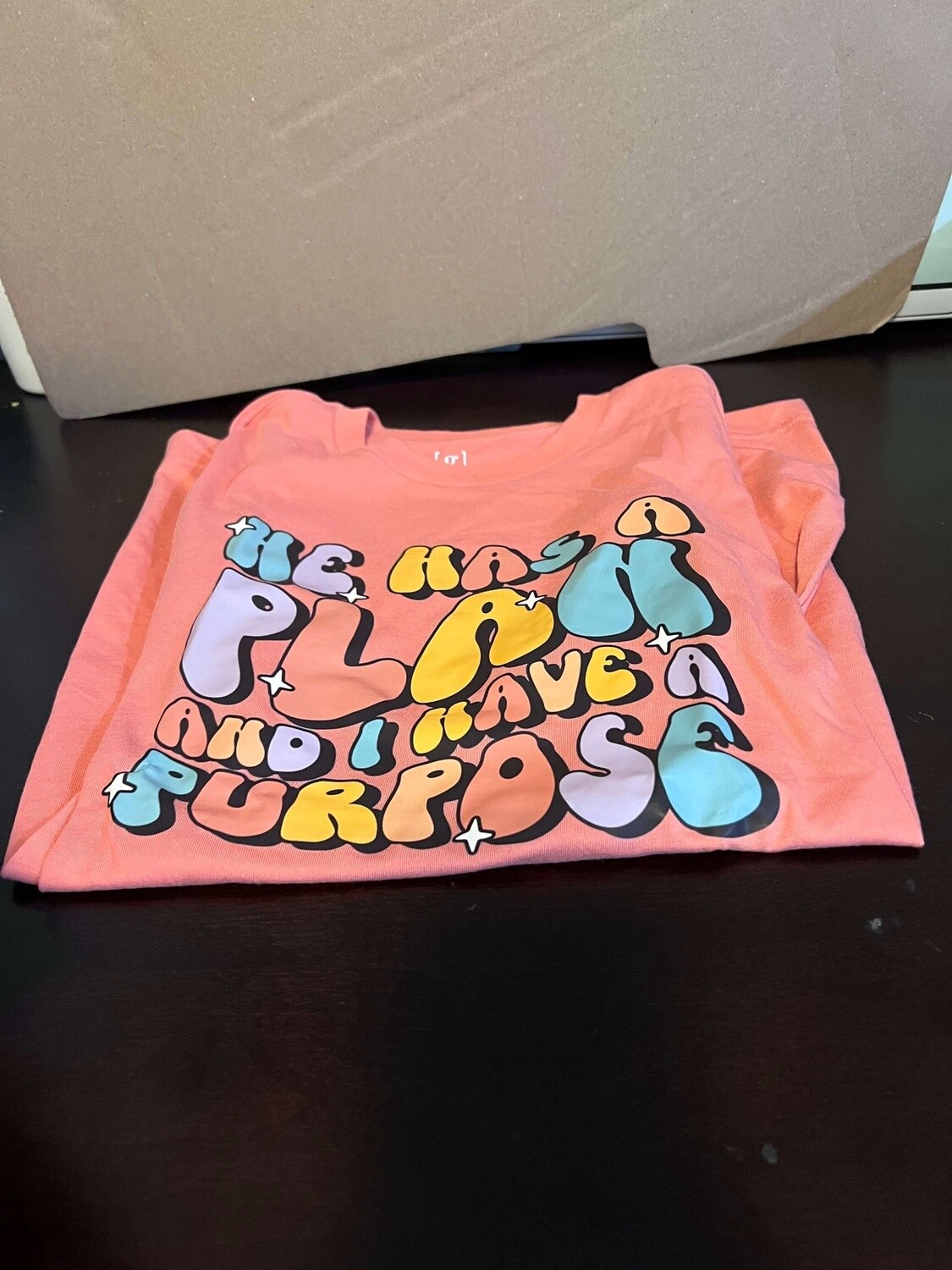 He has a plan light coral T-shirt small