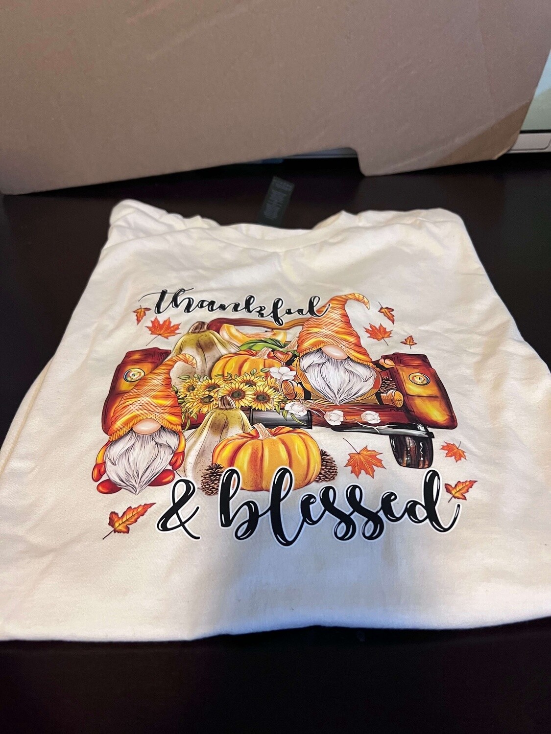 Gnome Thankful and Blessed Cream T-shirt 2XL
