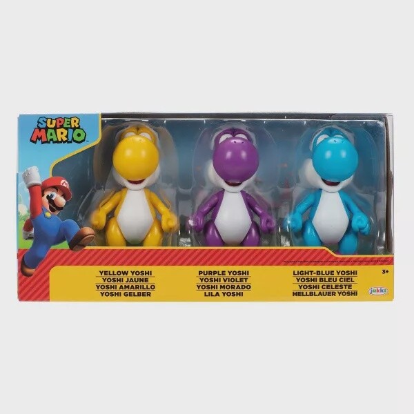 Nintendo Super Mario Yellow Yoshi, Purple Yoshi, Light-Blue Yoshi Action Figures - 3pk