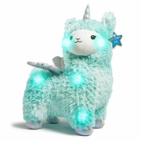 FAO Schwarz Glow Brights Toy Plush LED with Sound Blue Llamacorn 15&quot; Stuffed Ani