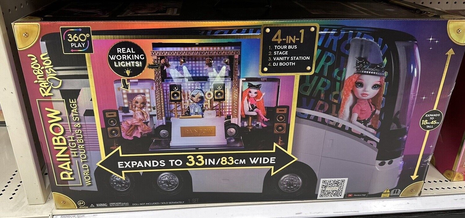 Rainbow High Rainbow Vision World Tour Bus &amp; Stage 4-in-1 Doll Playset with Lig