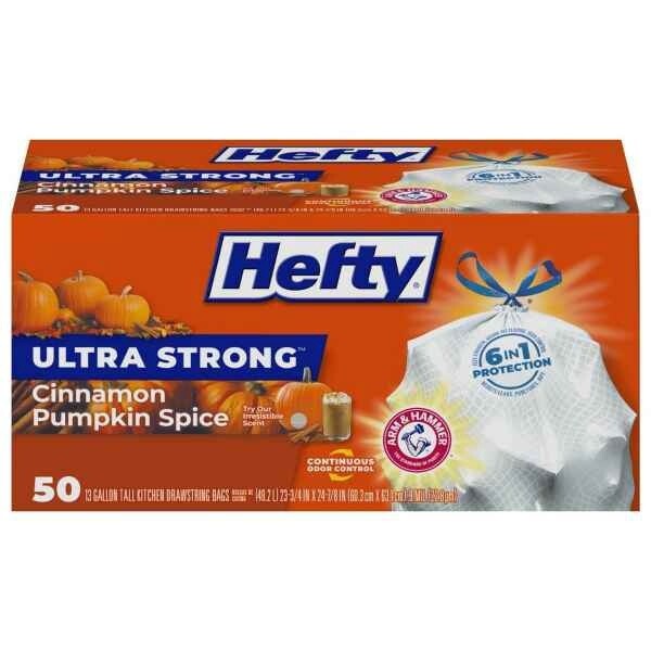 Hefty Ultra Strong Tall Kitchen Trash Bags - Cinnamon Pumpkin Spice - 13 Gallon/50ct