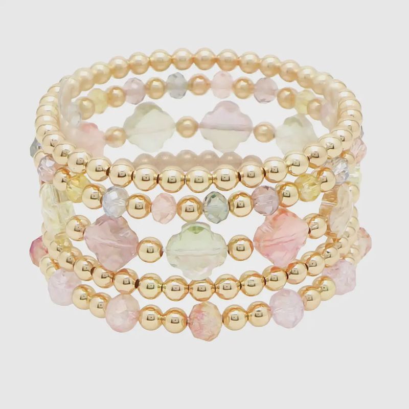 Clover Accent Multi Layered Beaded Stretch Bracelet