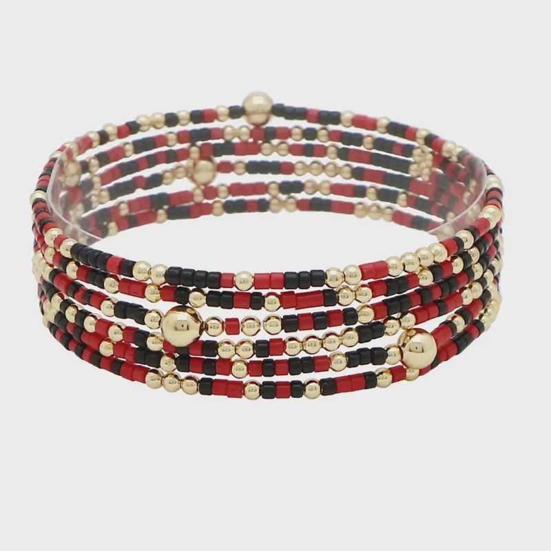Dainty Multi Layered Beaded Stretch Bracelet Game Day Red/Black