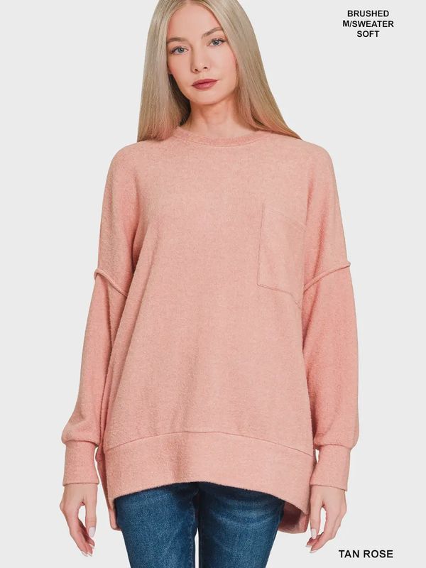 Brushed Melange Drop Shoulder Oversized Sweater Tan Rose