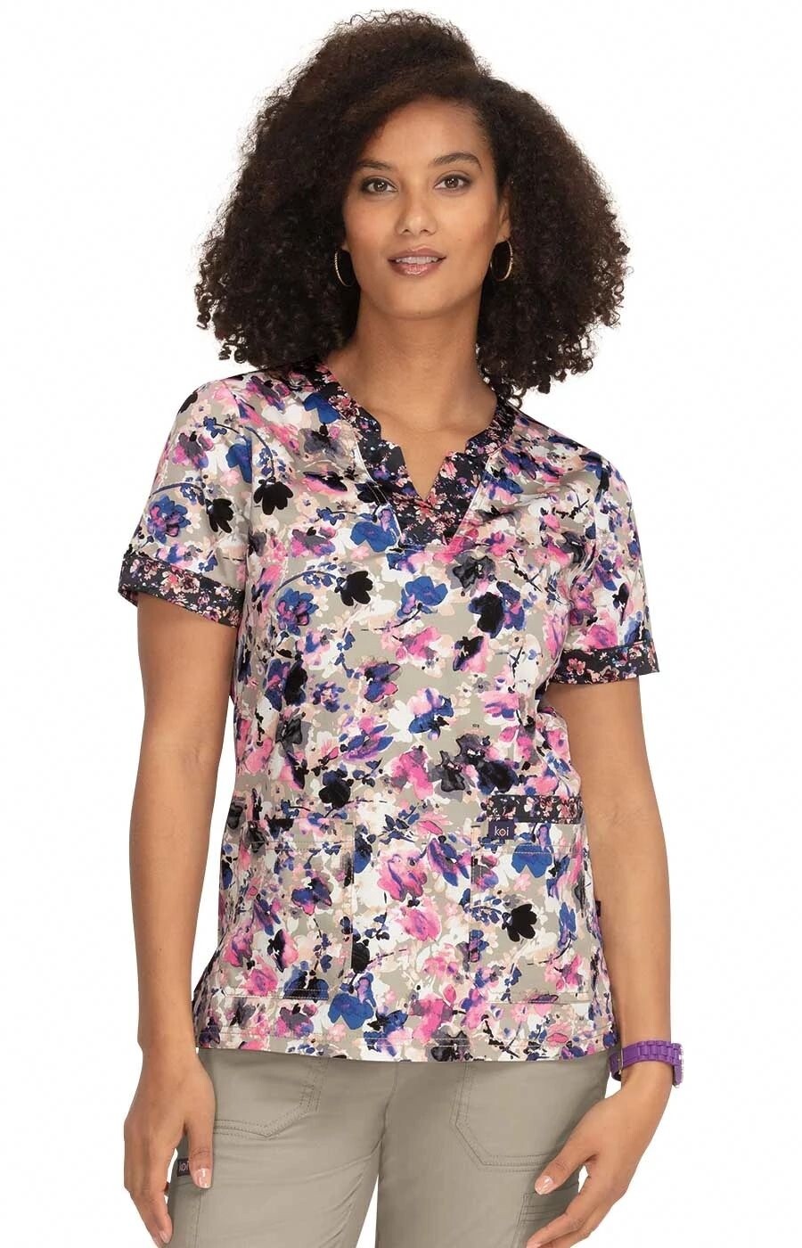 Koi Stretch Elena Top Watercolor Petals