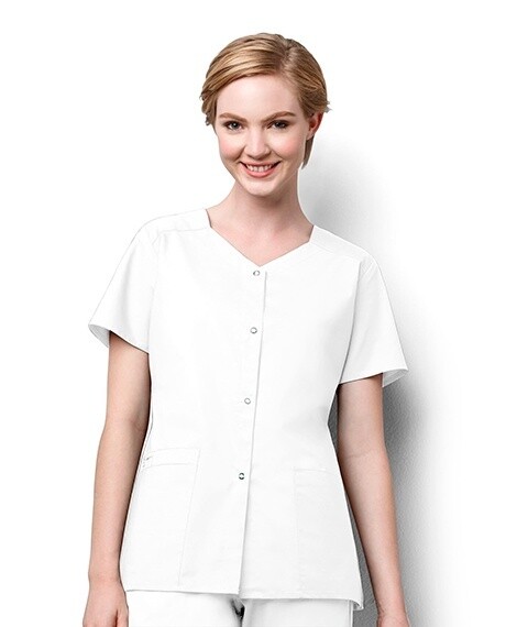 Wonder Wink Short Sleeve Snap-Front Top White
