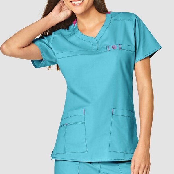 WonderFLEX Curved Notch-Neck Top, Size: XS, Color: Aqua