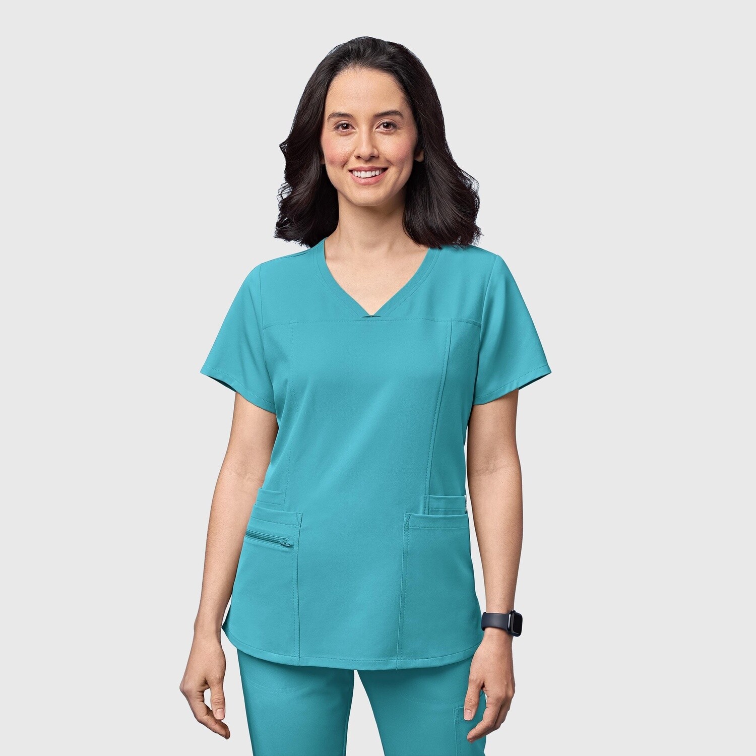 Wonder Wink Thrive Curved V-Neck Top, Size: XS, Color: Teal
