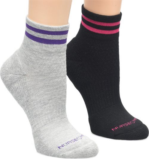 Nurse Mates Compression Quarter Socks, Color: Varsity stripe grey/black