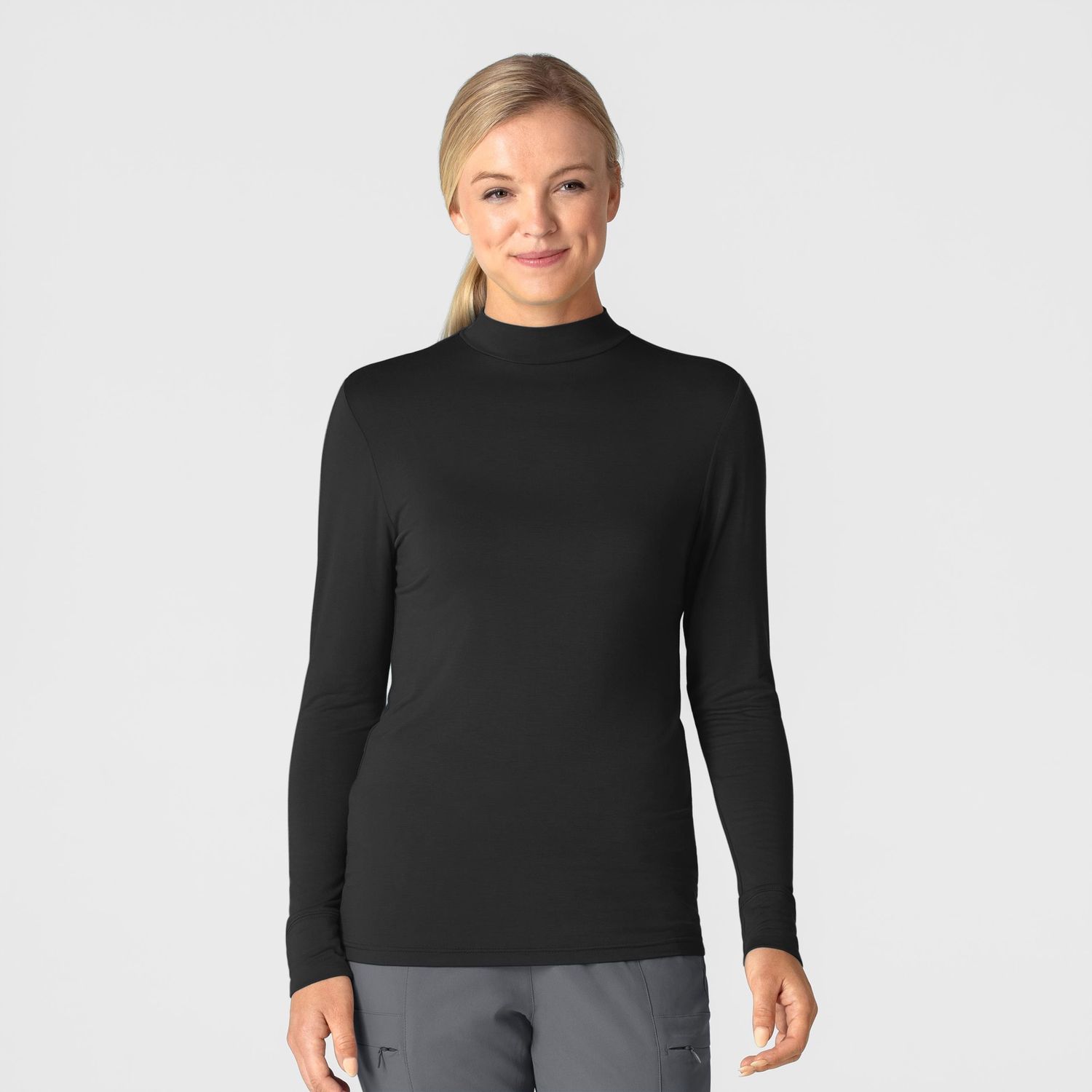 WW Silky Mock Neck Long Sleeve Tee, Size: Sm, Color: Black