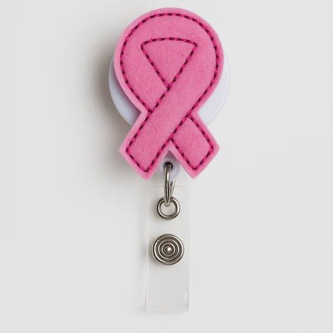 Nurseology Badge Buddies badge reel, Pattern: Breast Cancer Ribbon