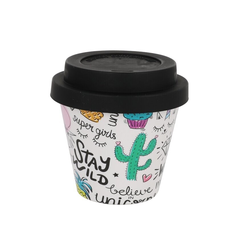 VASO MINI UNICORNIO BAMBÚ I DRINK TAZA DE VIAJE 90ml con tapa 