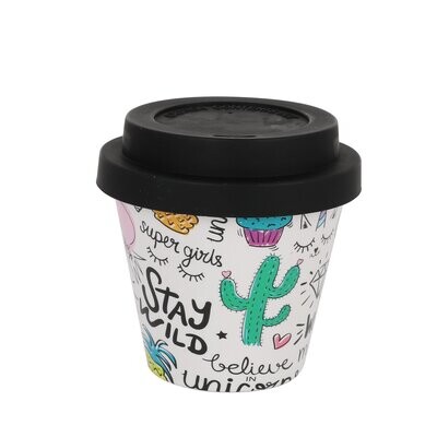 VASO MINI UNICORNIO BAMBÚ I DRINK TAZA DE VIAJE 90ml con tapa 