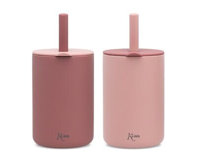 SET DE 2 VASOS BEBÉ  KIOKIDS Rosa silicona 