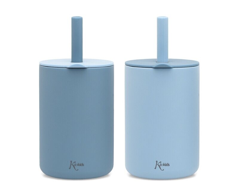 SET DE 2 VASOS BEBÉ KIOKIDS azul silicona 