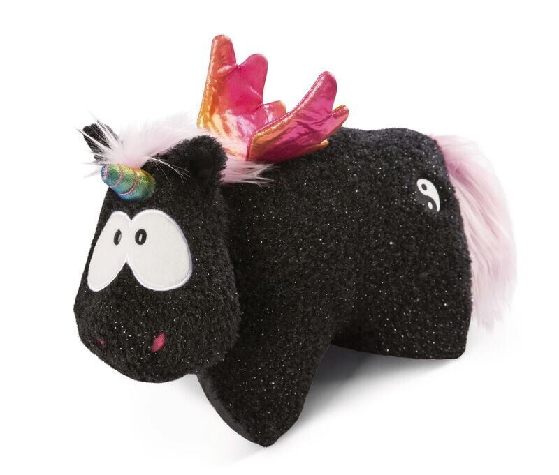 COJIN UNICORNIO PELUCHE PLEGABLE NICI negro con alas multicolor 