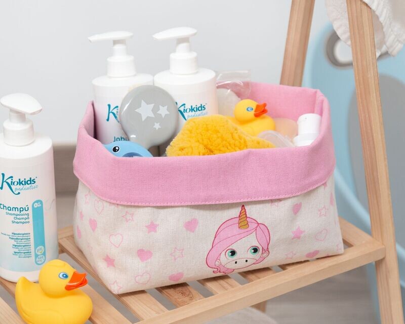 CESTA UNICORNIO BEBÉ ROSA contenedor objetos 