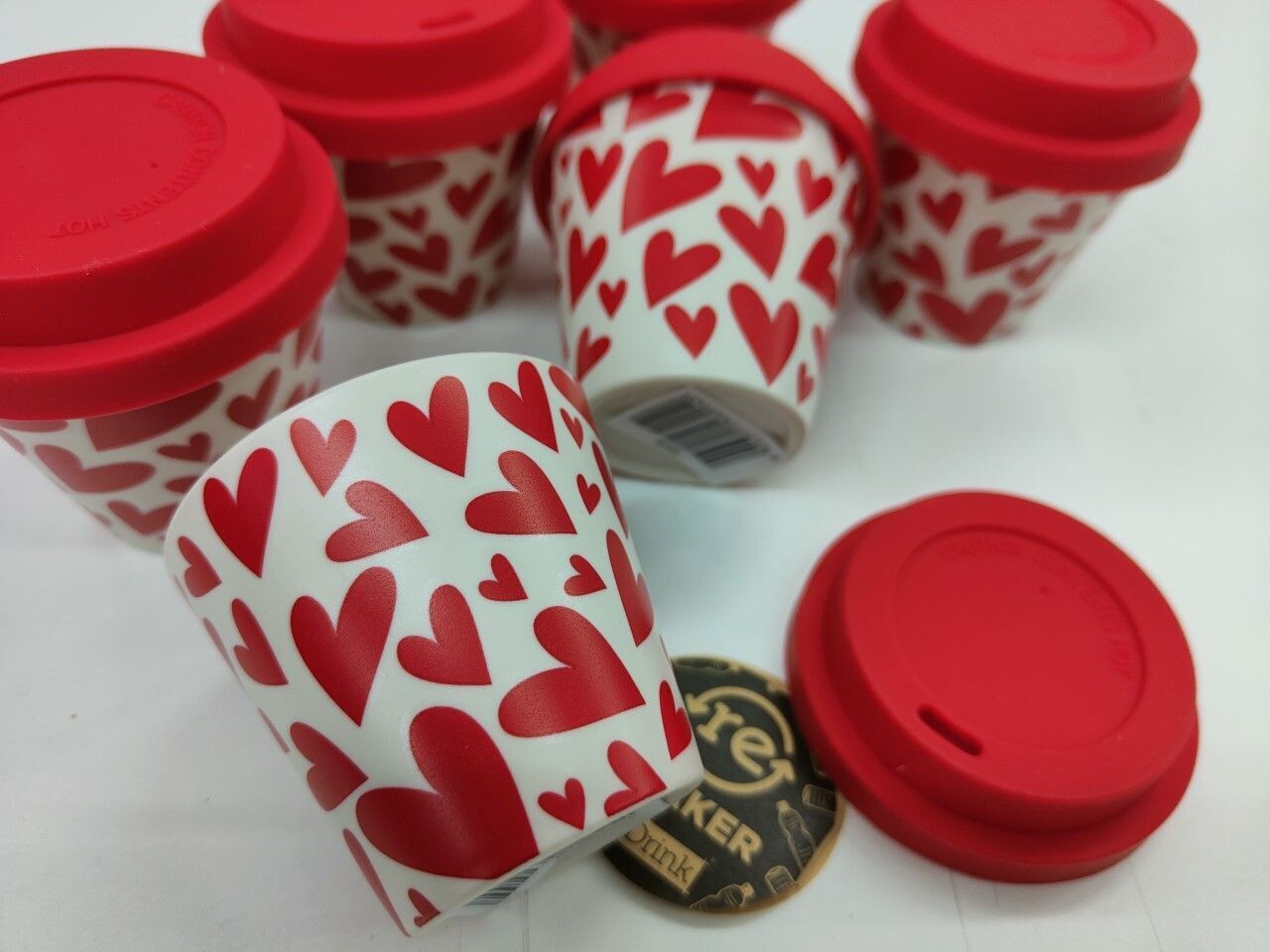 VASO MINI CORAZÓN I DRINK 90ml TAZA DE VIAJE CON TAPA corazon ENAMORADOS ROMÁNTICO SAN VALENTÍN 