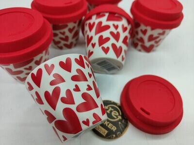 VASO MINI CORAZÓN I DRINK 90ml TAZA DE VIAJE CON TAPA corazon ENAMORADOS ROMÁNTICO SAN VALENTÍN 