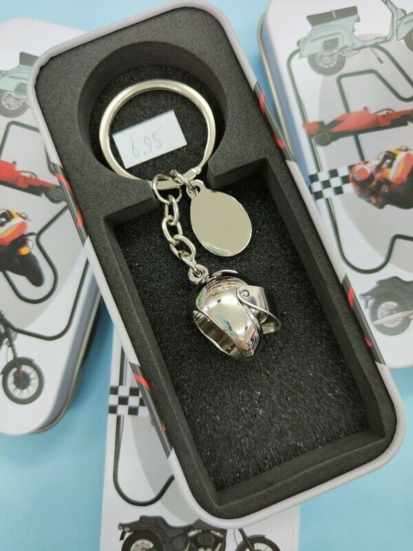 LLAVERO CASCO MOTO caja metálica 