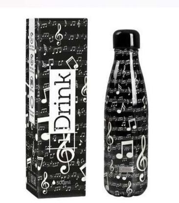 BOTELLA TÉRMICA MÚSICA I DRINK notas musicales acero inoxidable 