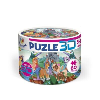 JUGUETE PUZZLE INF. 3D 60 PIEZAS UNICORNIO bote redondo juguetes